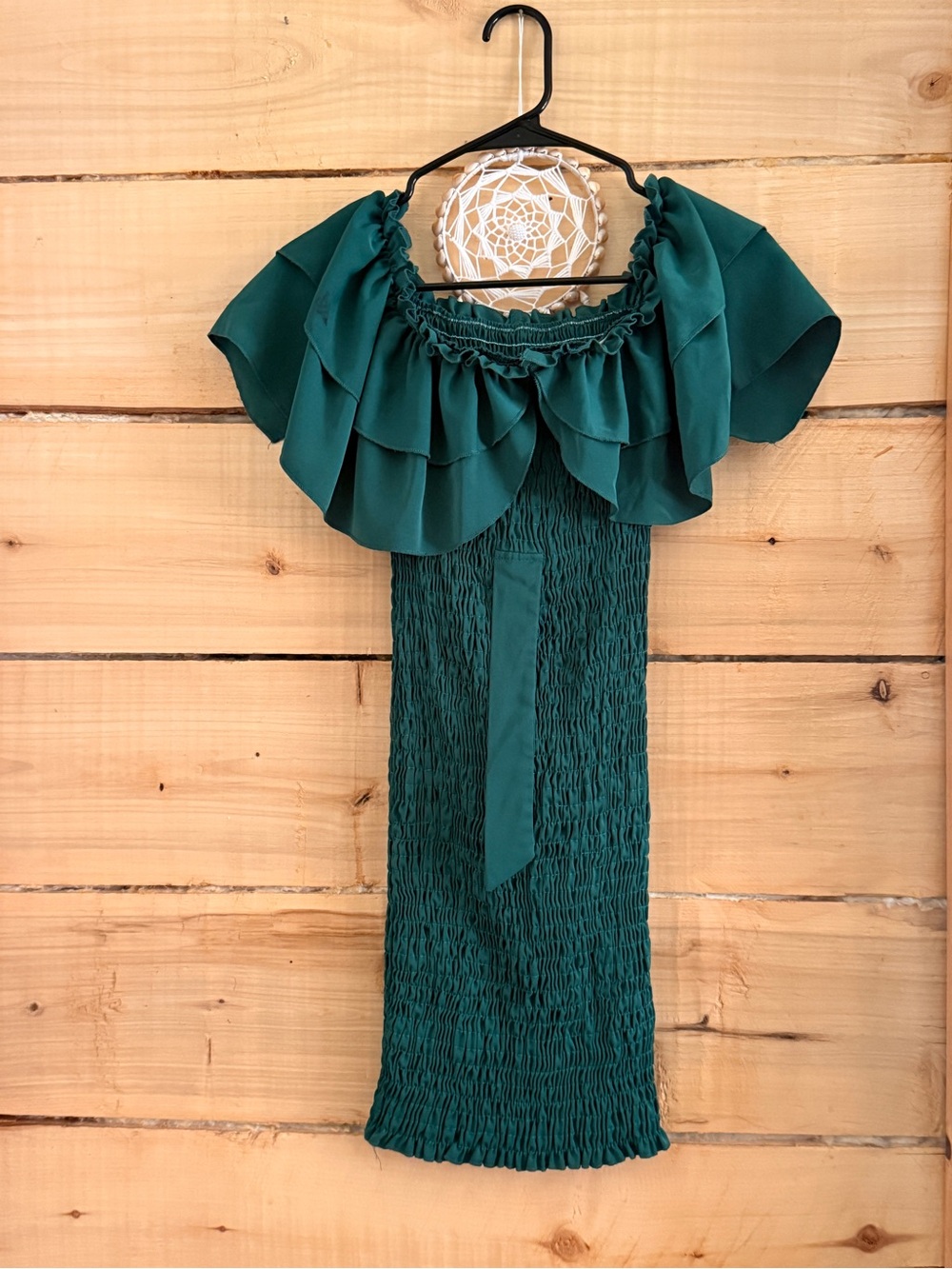 SHEIN Teal Ruffle Off-Shoulder Smocked Dress